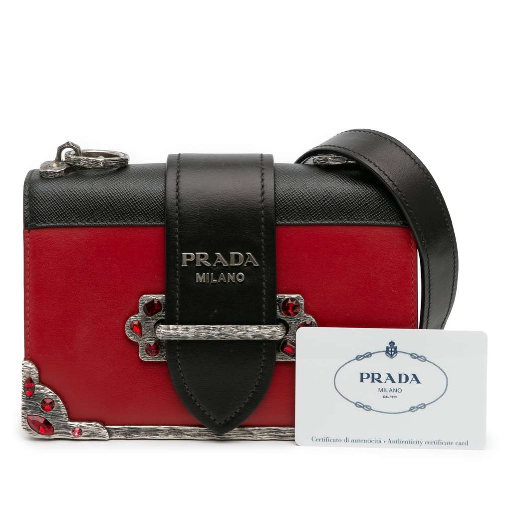 Prada Saffiano Trimmed City Calf Crystal Cahier Crossbody - Image 14