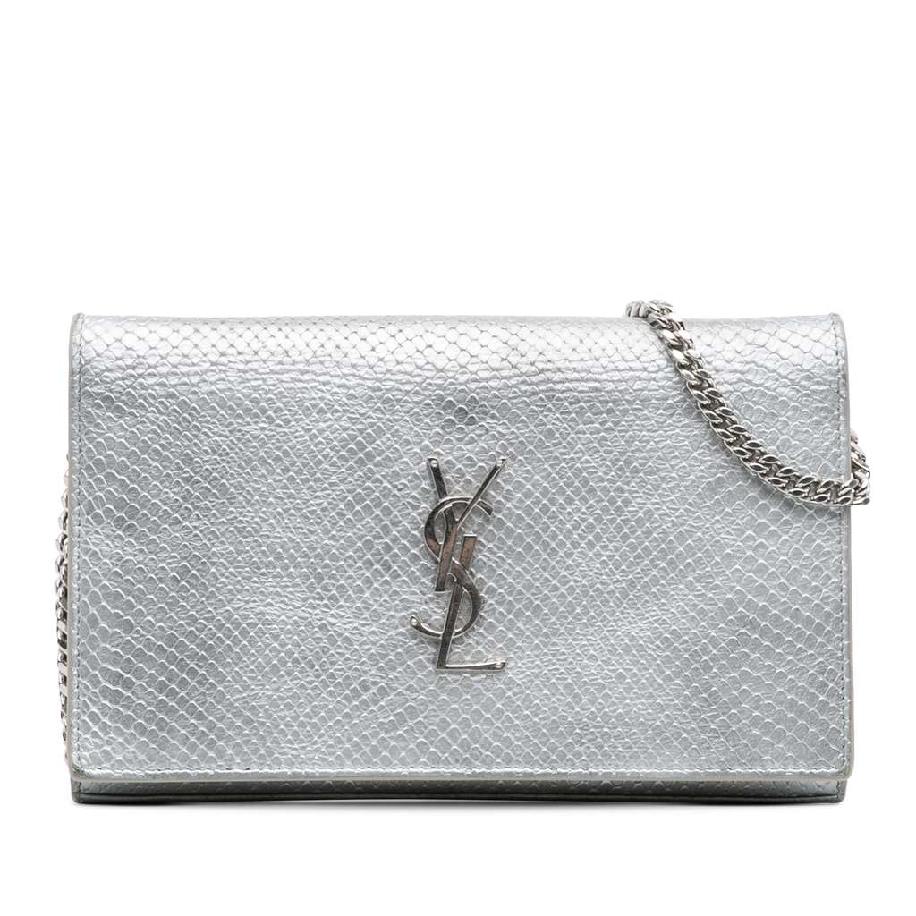 Saint Laurent Metallic Python Embossed Leather Monogram Kate Wallet on Chain