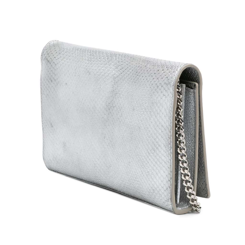 Saint Laurent Metallic Python Embossed Leather Monogram Kate Wallet on Chain - Back view