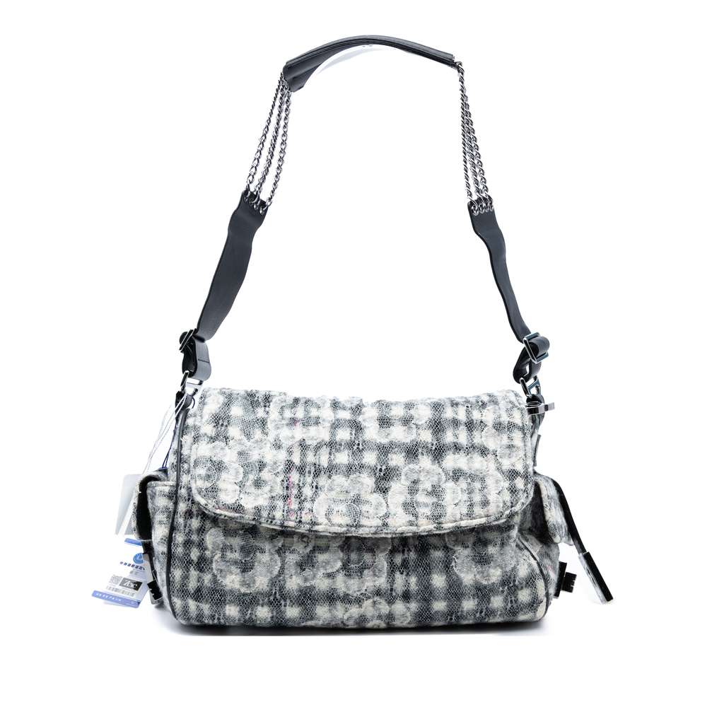 Chanel Tweed Camellia Chain Flap Shoulder Bag