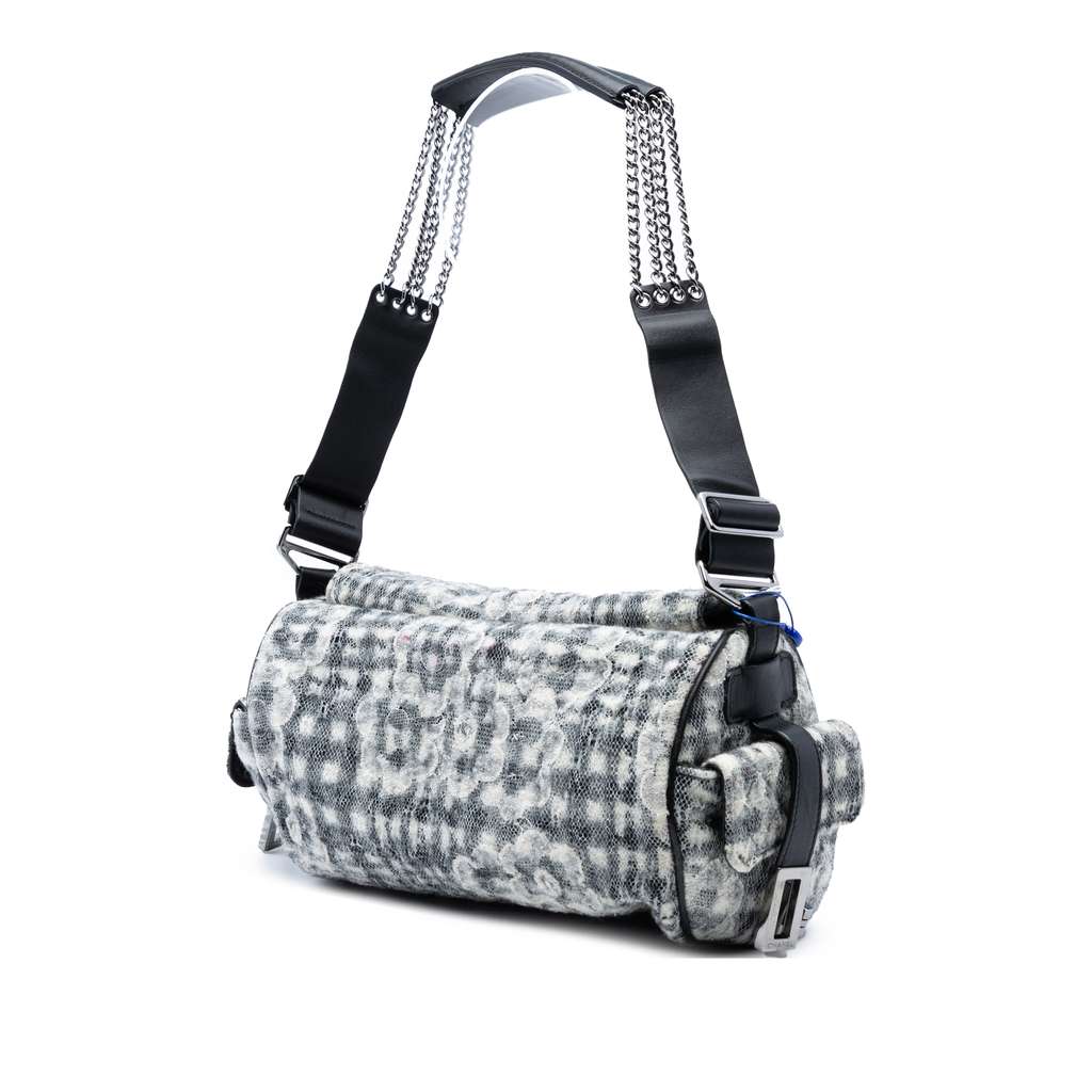 Chanel Tweed Camellia Chain Flap Shoulder Bag - Back view