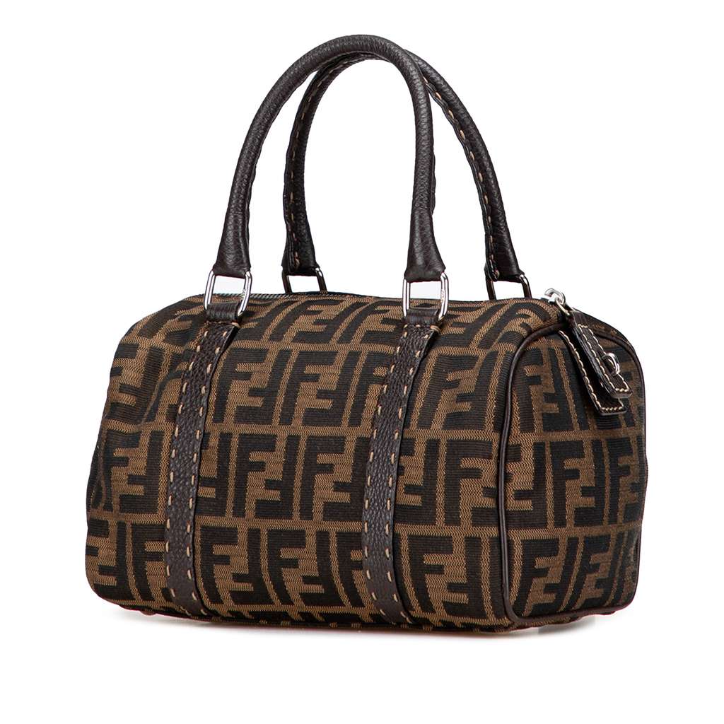Fendi Mini Zucca Canvas Selleria Boston Bag - Back view
