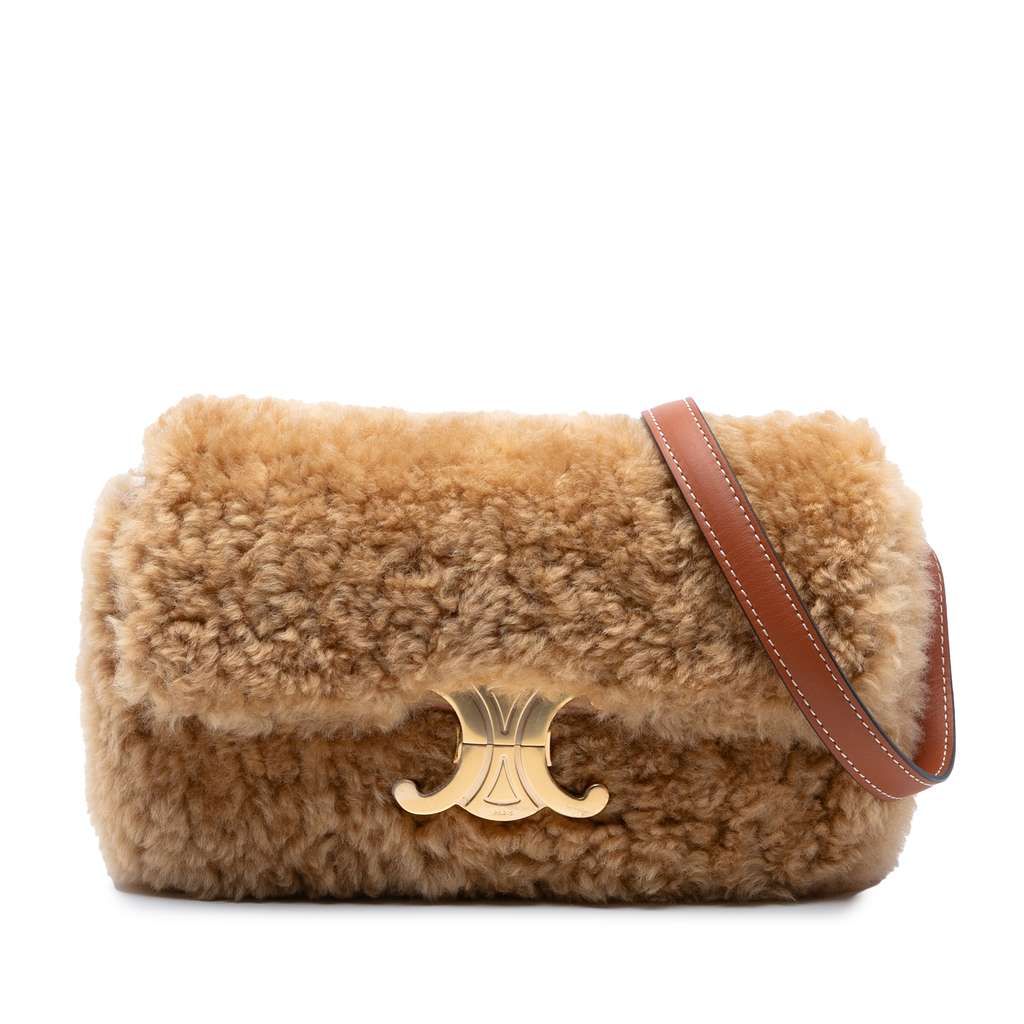 Celine Shearling Triomphe Shoulder Bag