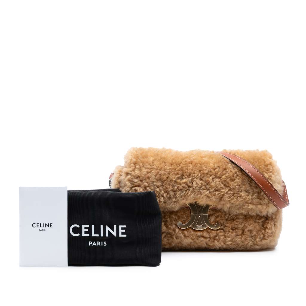 Celine Shearling Triomphe Shoulder Bag - Image 11