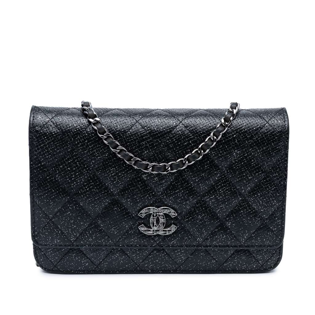 Chanel CC Quilted Glittered Calfskin Wallet On Chain