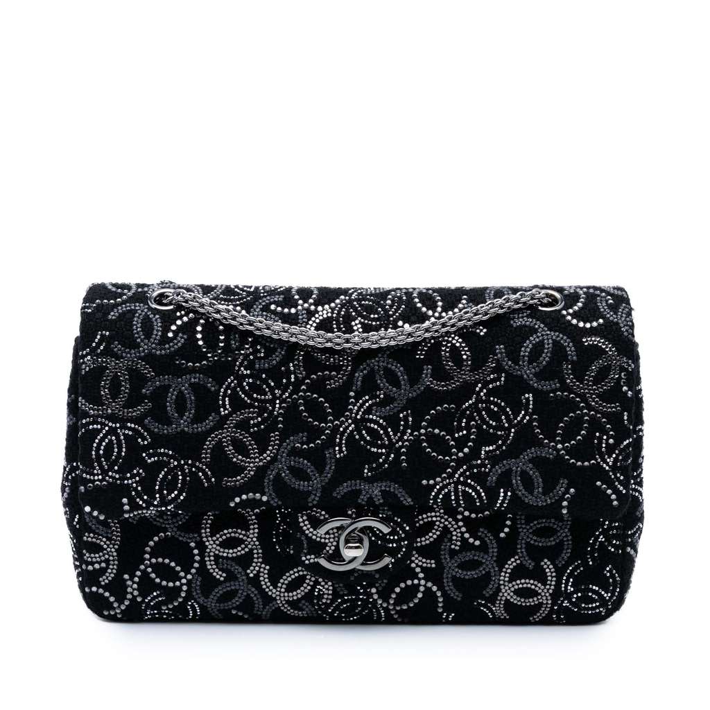 Chanel Paris-Shanghai Medium Tweed Strass Embellished Pudong Double Flap