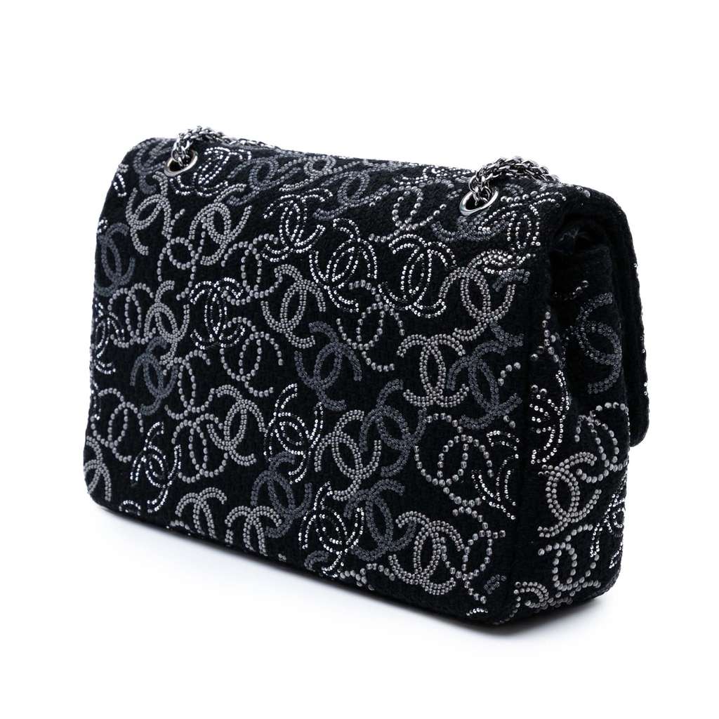 Chanel Paris-Shanghai Medium Tweed Strass Embellished Pudong Double Flap - Back view