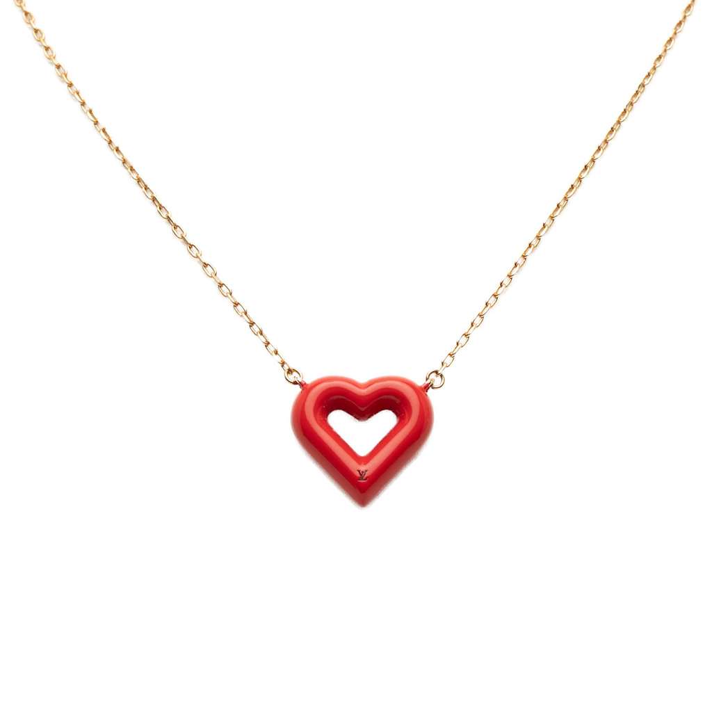 Louis Vuitton Gold Plated Rubber Heart Pendant Necklace