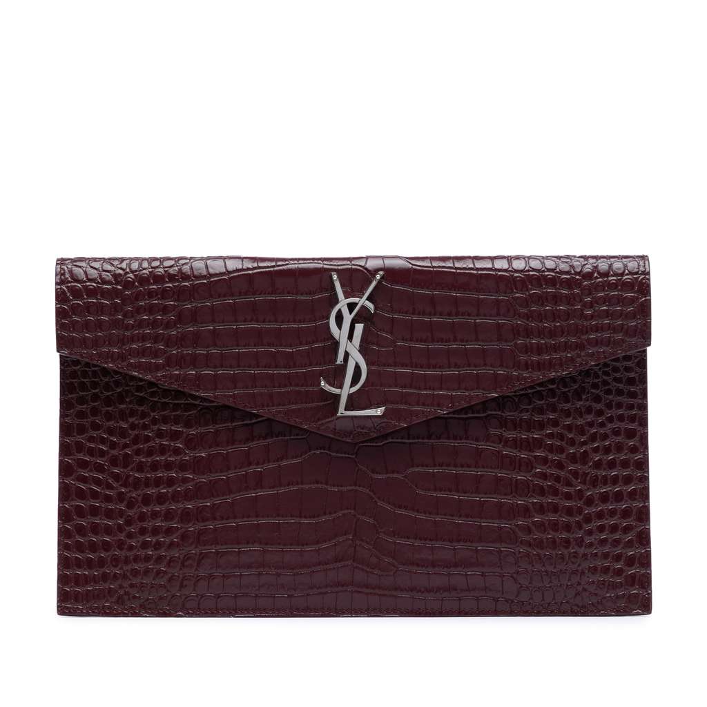 Saint Laurent Croc Embossed Leather Uptown Pouch