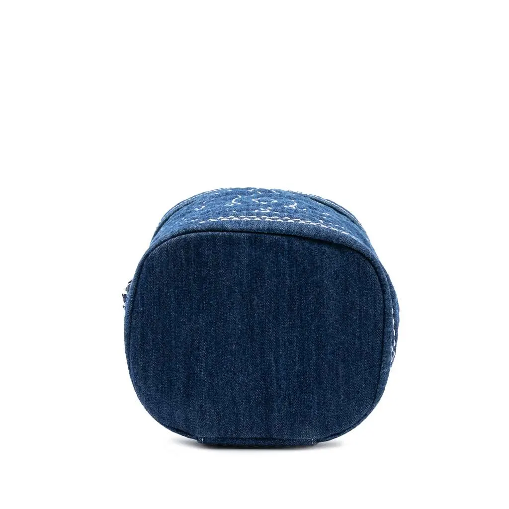 Chanel CC Quilted Denim Trip Vanity Case with Chain Blue Denim Very good - Inside View