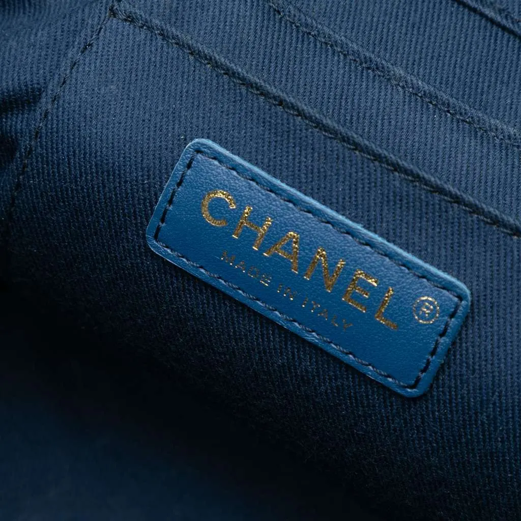 Chanel CC Quilted Denim Trip Vanity Case with Chain Blue Denim Very good - Box View