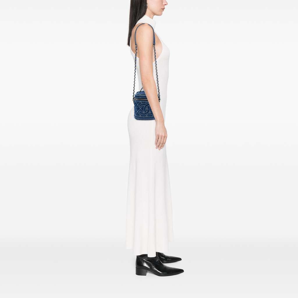 Chanel CC Quilted Denim Trip Vanity Case with Chain - Detail 2