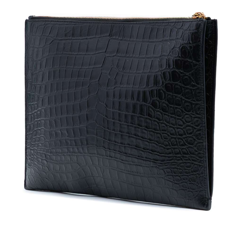 Saint Laurent Croc Embossed Leather Tiny Monogram Zipped Tablet Holder - 2