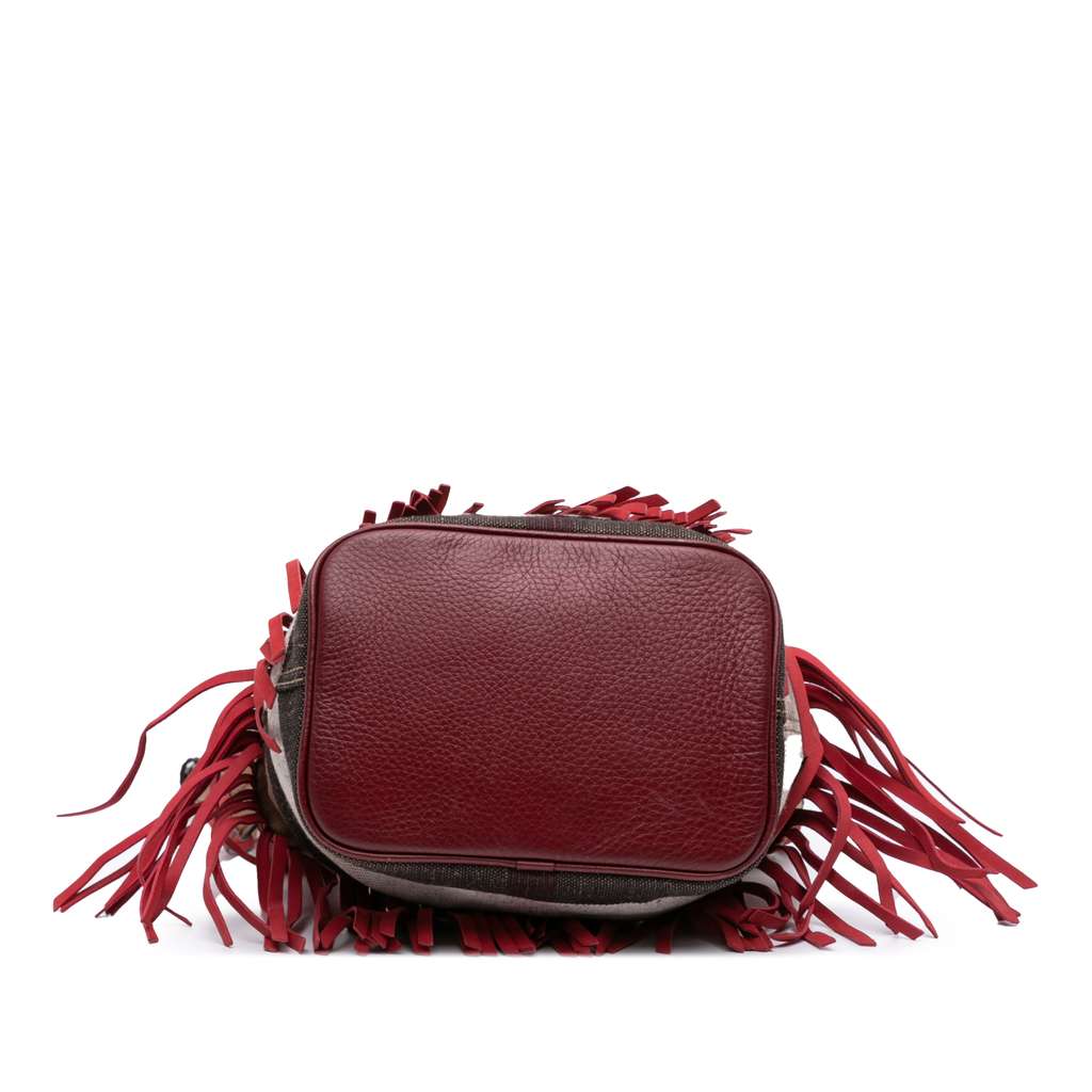 Burberry Small Mega Check Canvas and Suede Fringe Belgrove Bucket Bag - Image 6