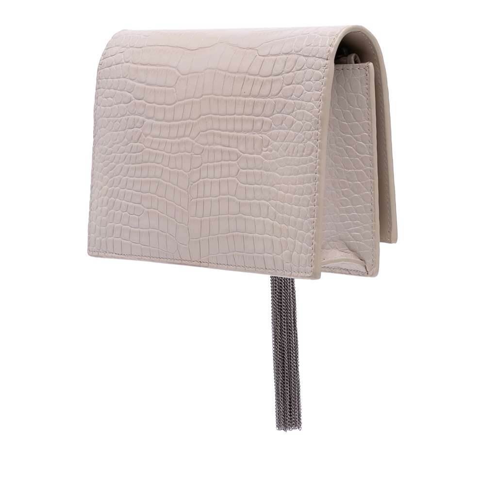 Saint Laurent Croc Embossed Leather Monogram Kate Tassel Wallet on Chain - Back view