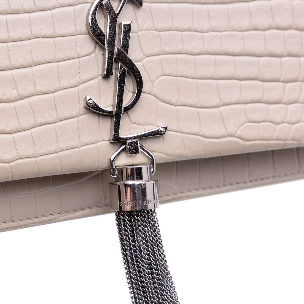 Saint Laurent Croc Embossed Leather Monogram Kate Tassel Wallet on Chain - Image 10