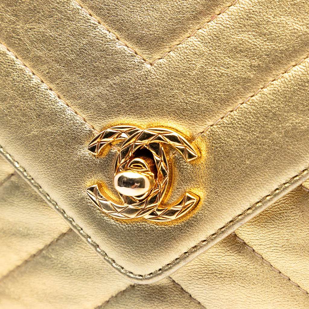 Chanel Chevron Metallic Lambskin Tassel Chain Camera Bag - Side view