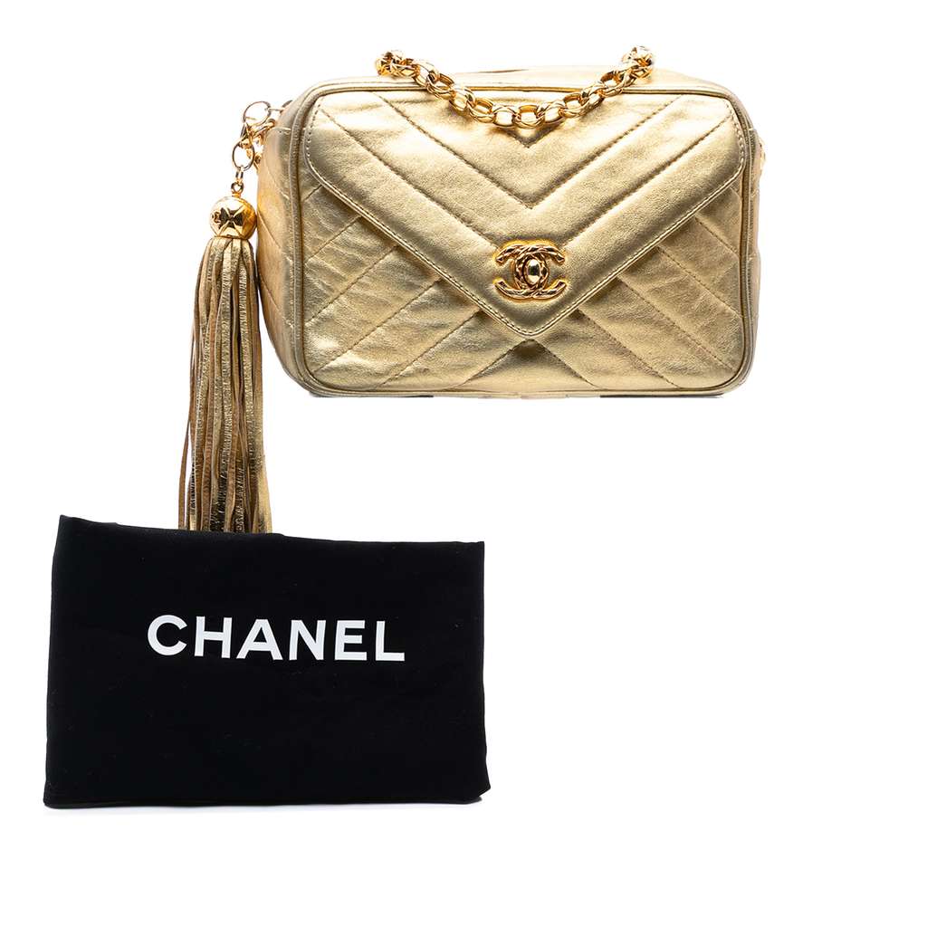 Chanel Chevron Metallic Lambskin Tassel Chain Camera Bag - Image 10