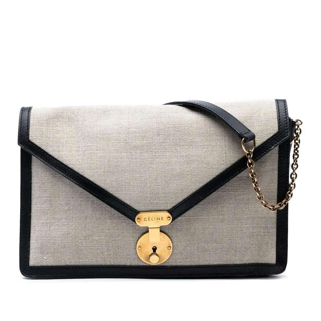 Celine Canvas and Calfskin Crossbody Brown Canvas Good - Front View