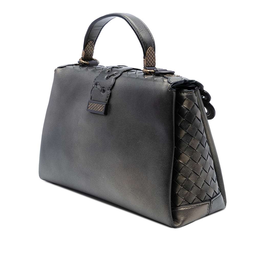 Bottega Veneta Small Intrecciato Trimmed Metallic Nappa Grommet Piazza Satchel - Back view