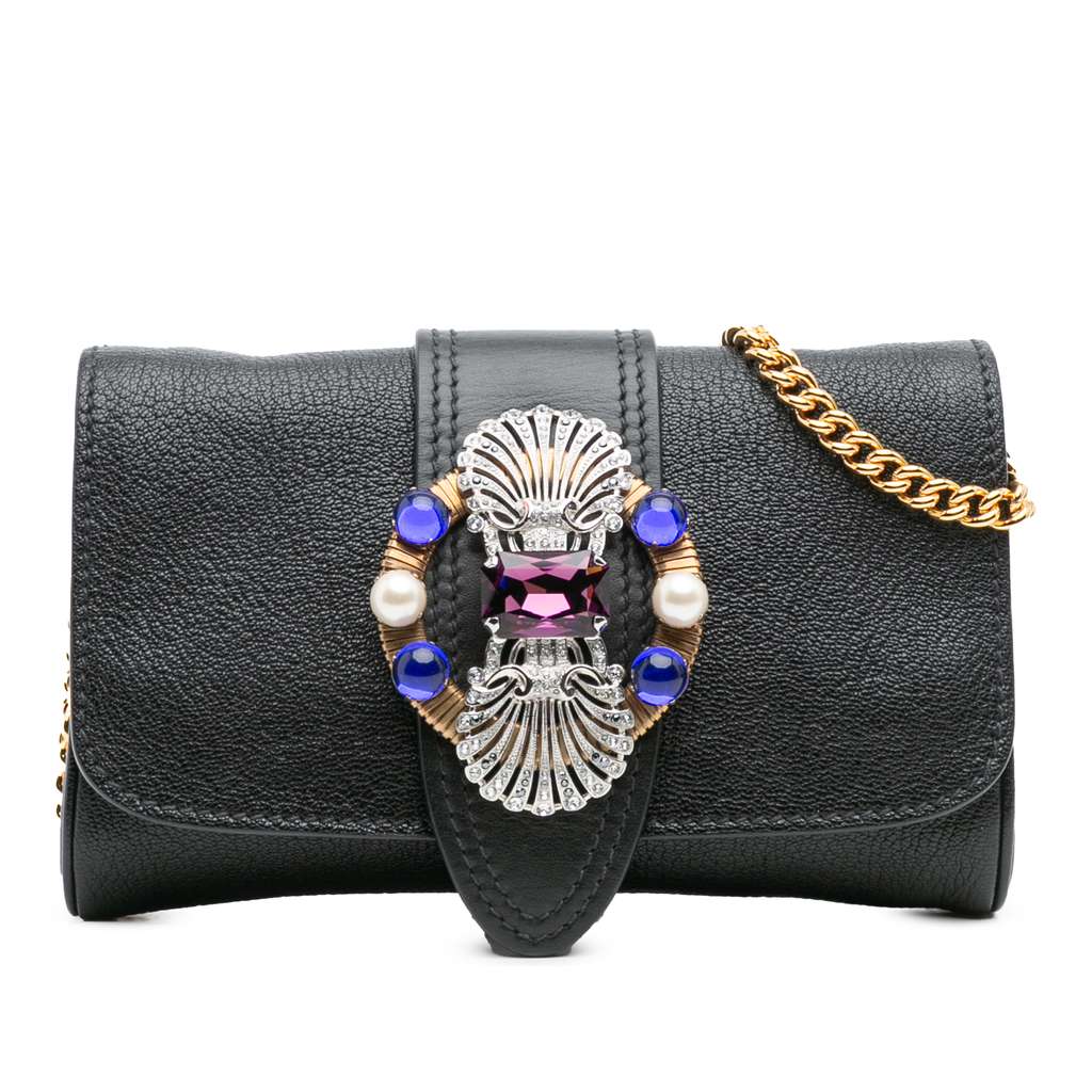 Miu Miu Leather Crystal Embellished Crossbody