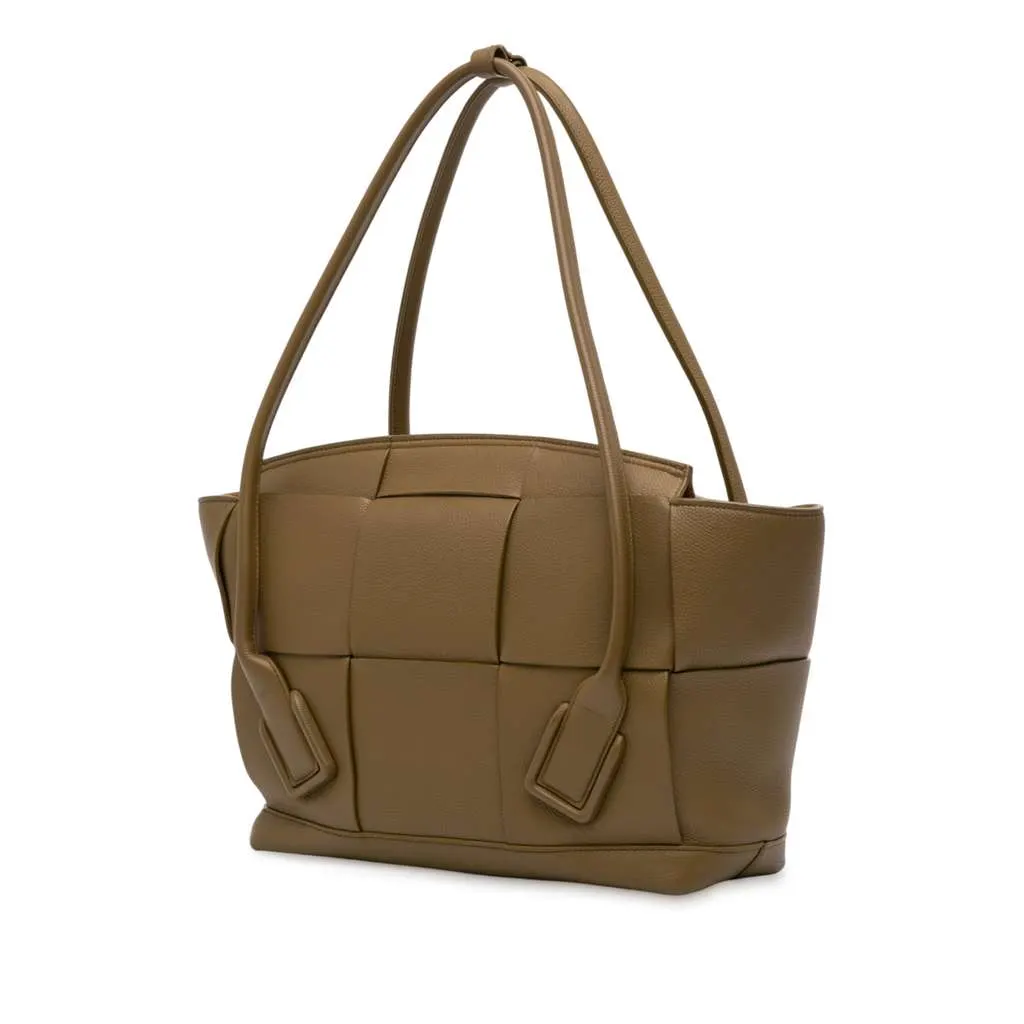 Bottega Veneta Medium Grained Calfskin Maxi Intrecciato Arco Bag Brown Leather Good - Back View