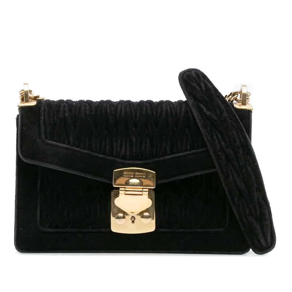 Miu Miu Velluto Matelasse Confidential Chain Crossbody Black Velvet Good - Front View