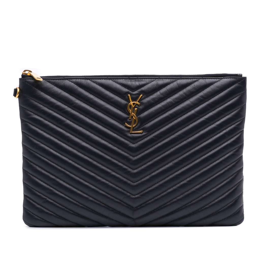 Saint Laurent Leather Chevron Monogram Document Holder