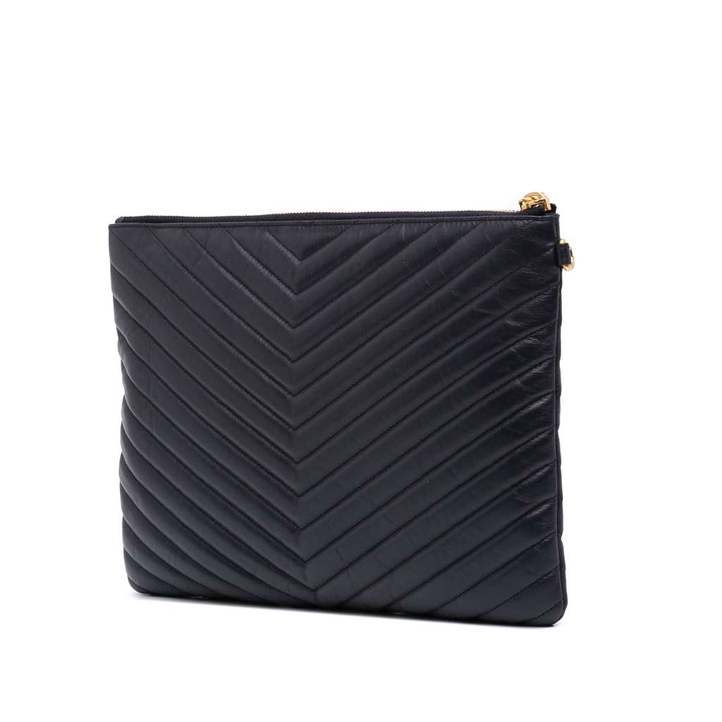 Saint Laurent Leather Chevron Monogram Document Holder - Back view