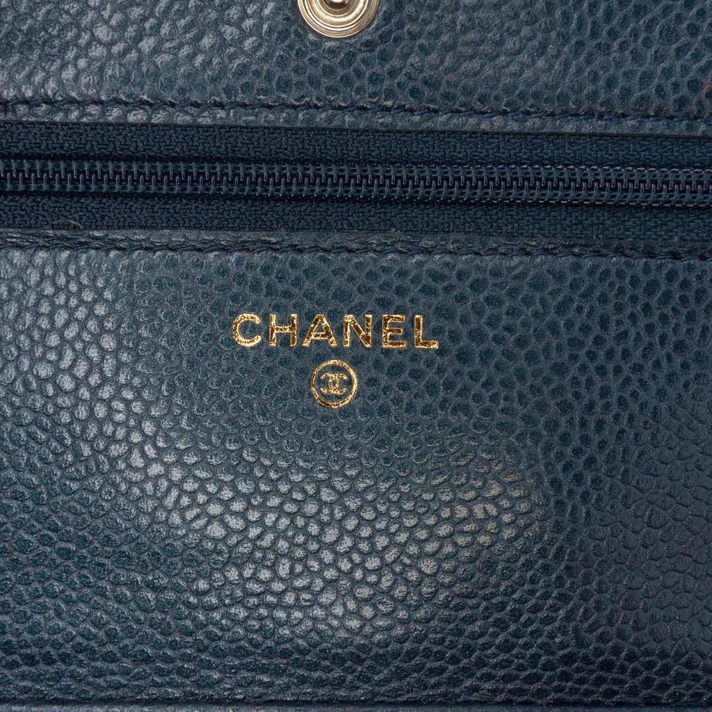 Chanel CC Quilted Iridescent Caviar Wallet on Chain - Side view