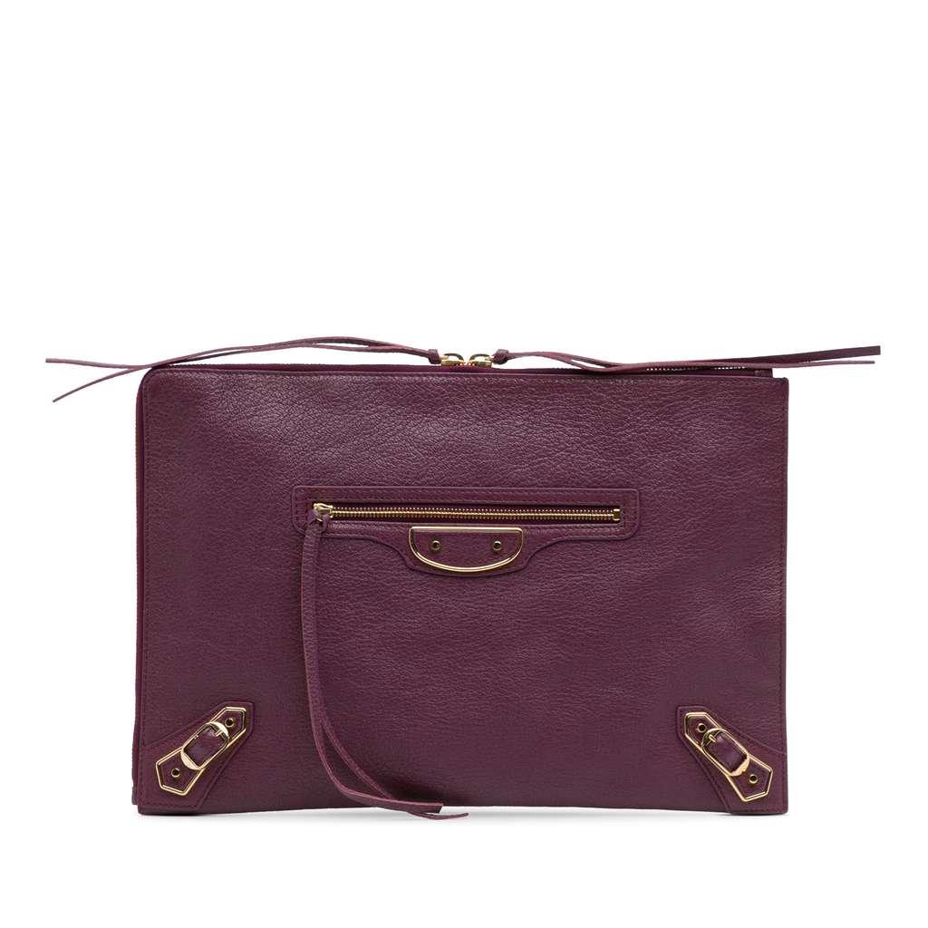 Balenciaga Goatskin Motocross Classic Metallic Edge Clutch