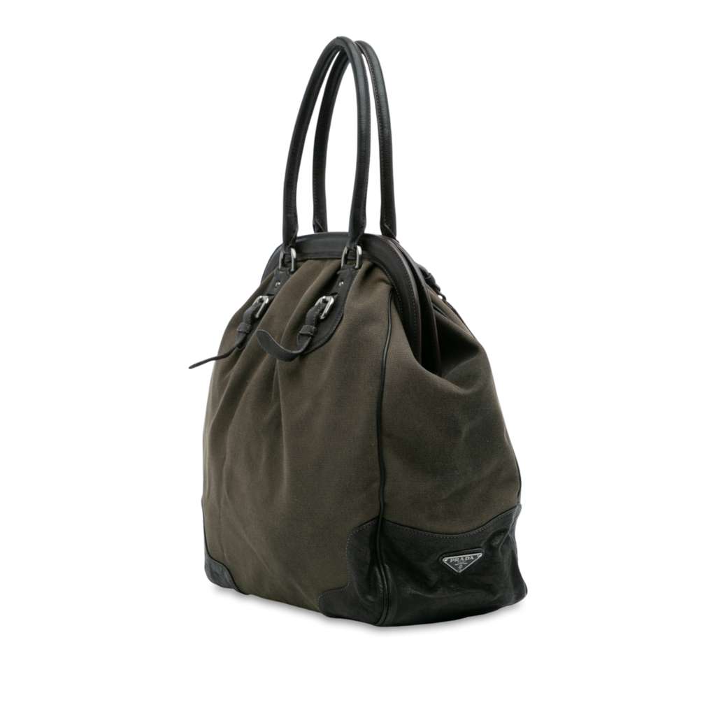Prada Leather Trimmed Canvas Canapa Logo Frame Tote - Back view