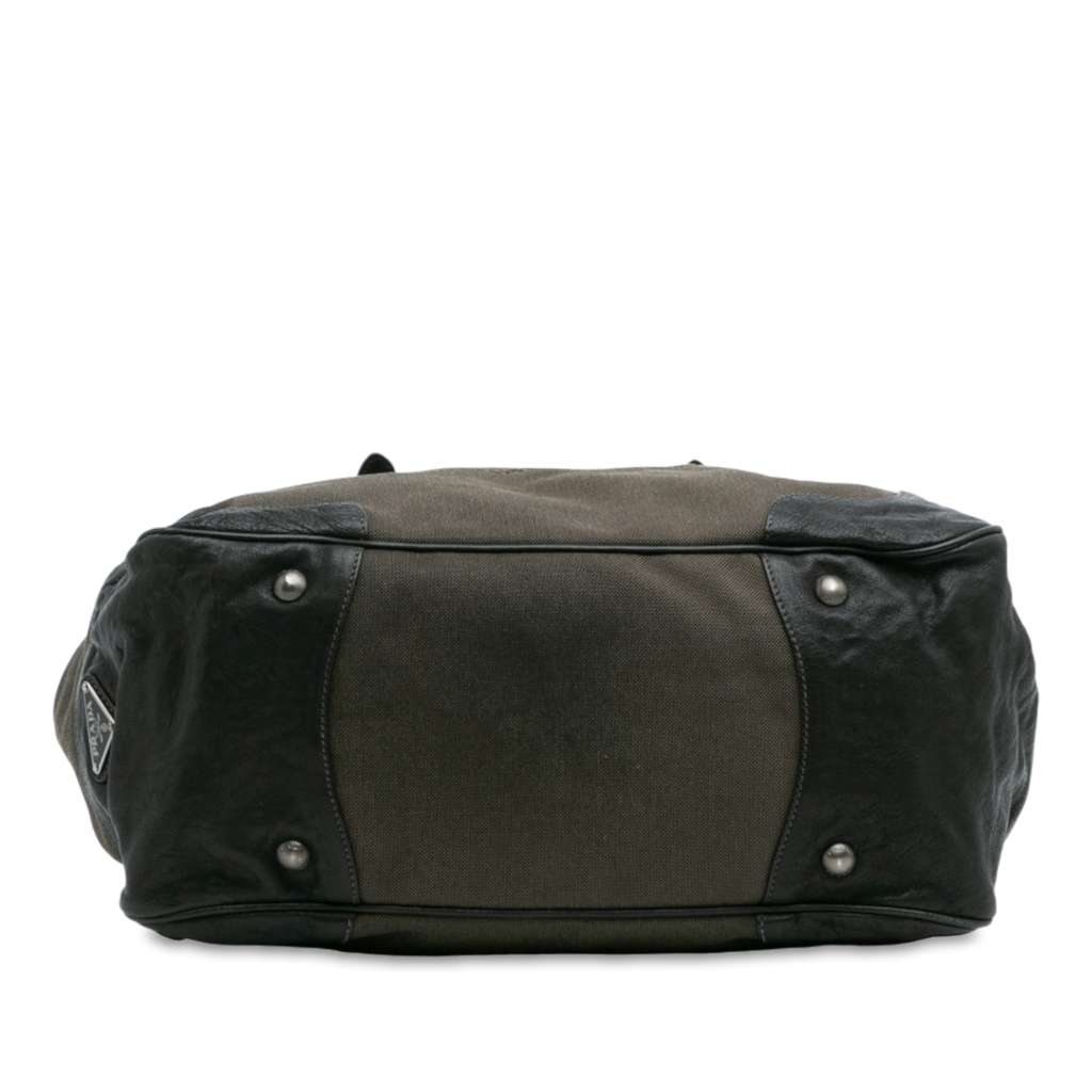 Prada Leather Trimmed Canvas Canapa Logo Frame Tote - Image 6