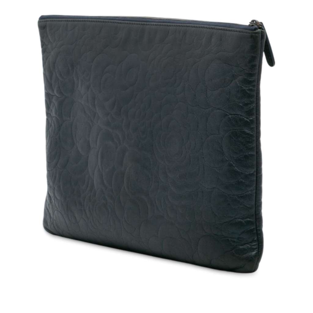 Chanel Large CC Embossed Lambskin Camellia O Case Clutch - Back view