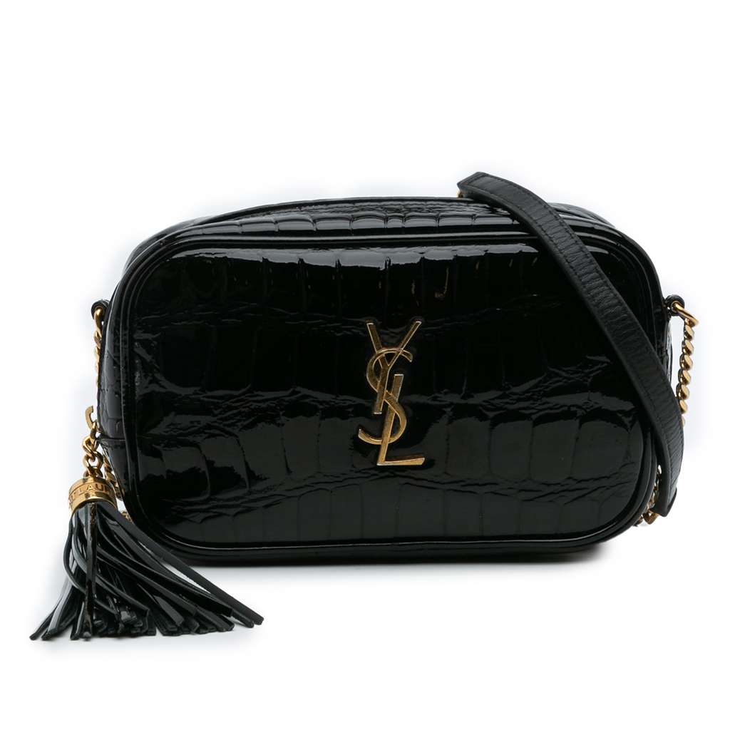 Saint Laurent Mini Croc Embossed Patent Monogram Lou Camera Bag