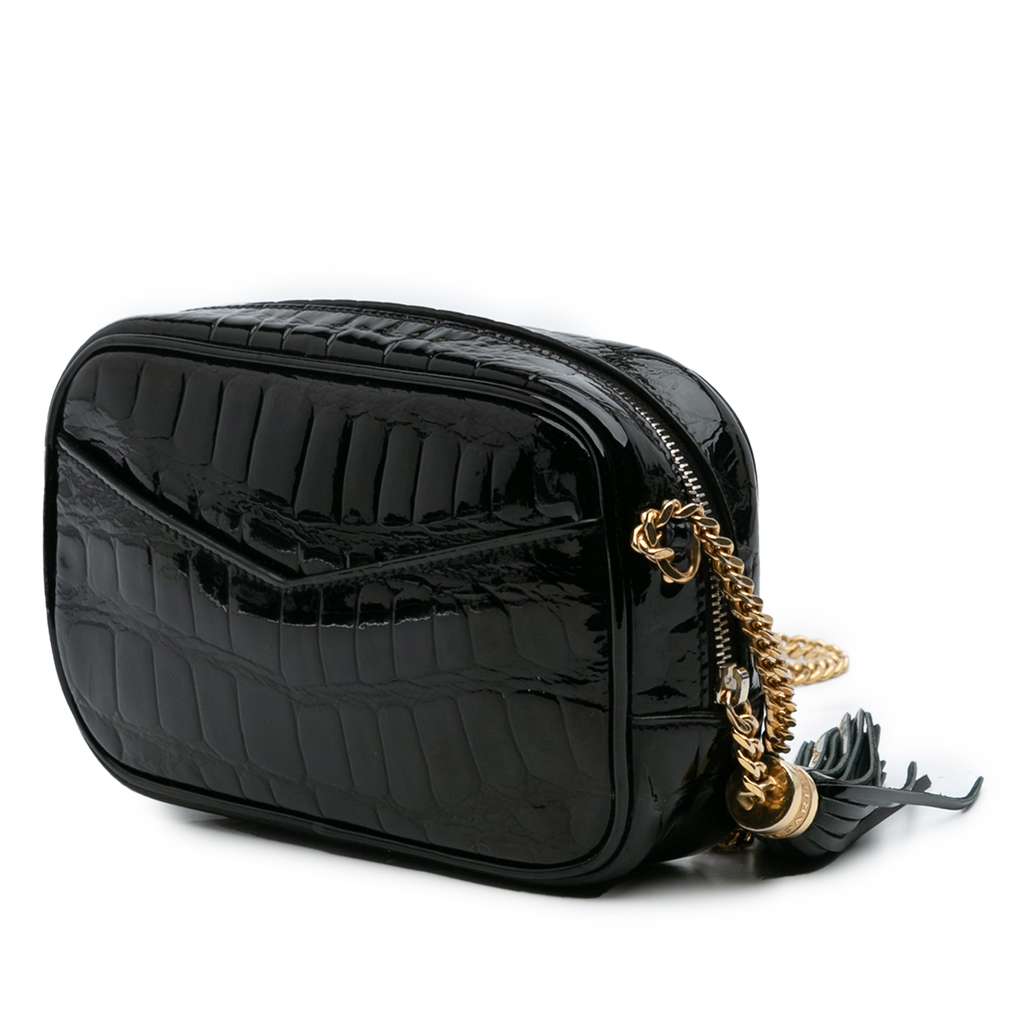 Saint Laurent Mini Croc Embossed Patent Monogram Lou Camera Bag - Back view