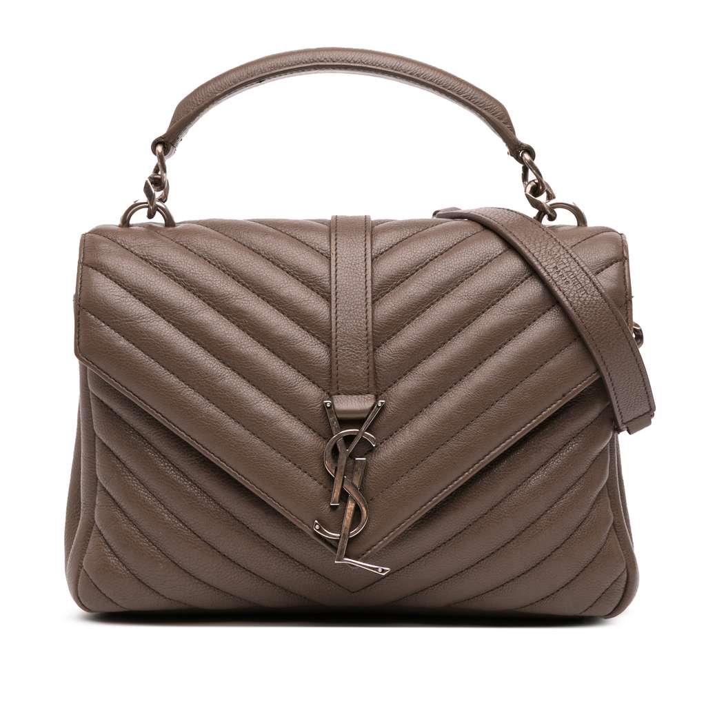 Saint Laurent Medium Quilted Chevron Sheepskin College Satchel
