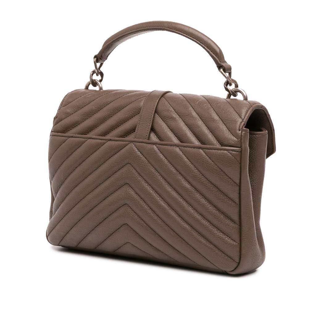 Saint Laurent Medium Quilted Chevron Sheepskin College Satchel - 2
