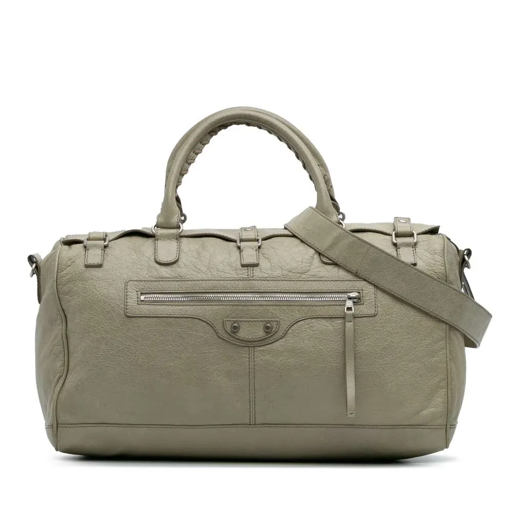 Balenciaga Small Lambskin Motocross Classic Squash Duffle Bag Brown Leather Very good - Front View