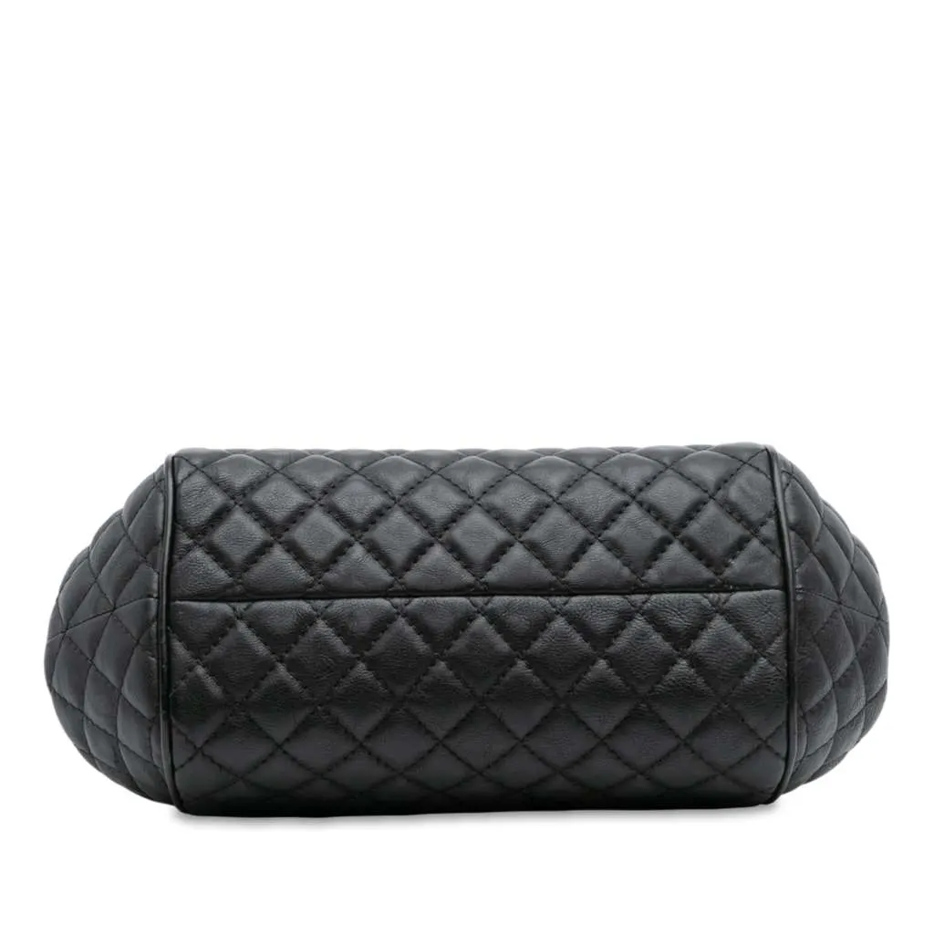 Chanel Paris Rome Quilted Calfskin Colosseum Lock Frame Bowling Bag Black Leather Good - Inside View