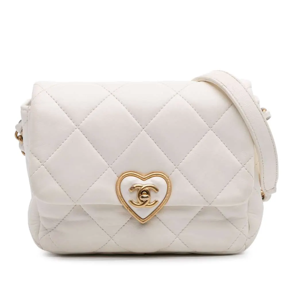 Chanel Mini Quilted Lambskin Acrylic Coco Love Flap White Leather Good - Front View