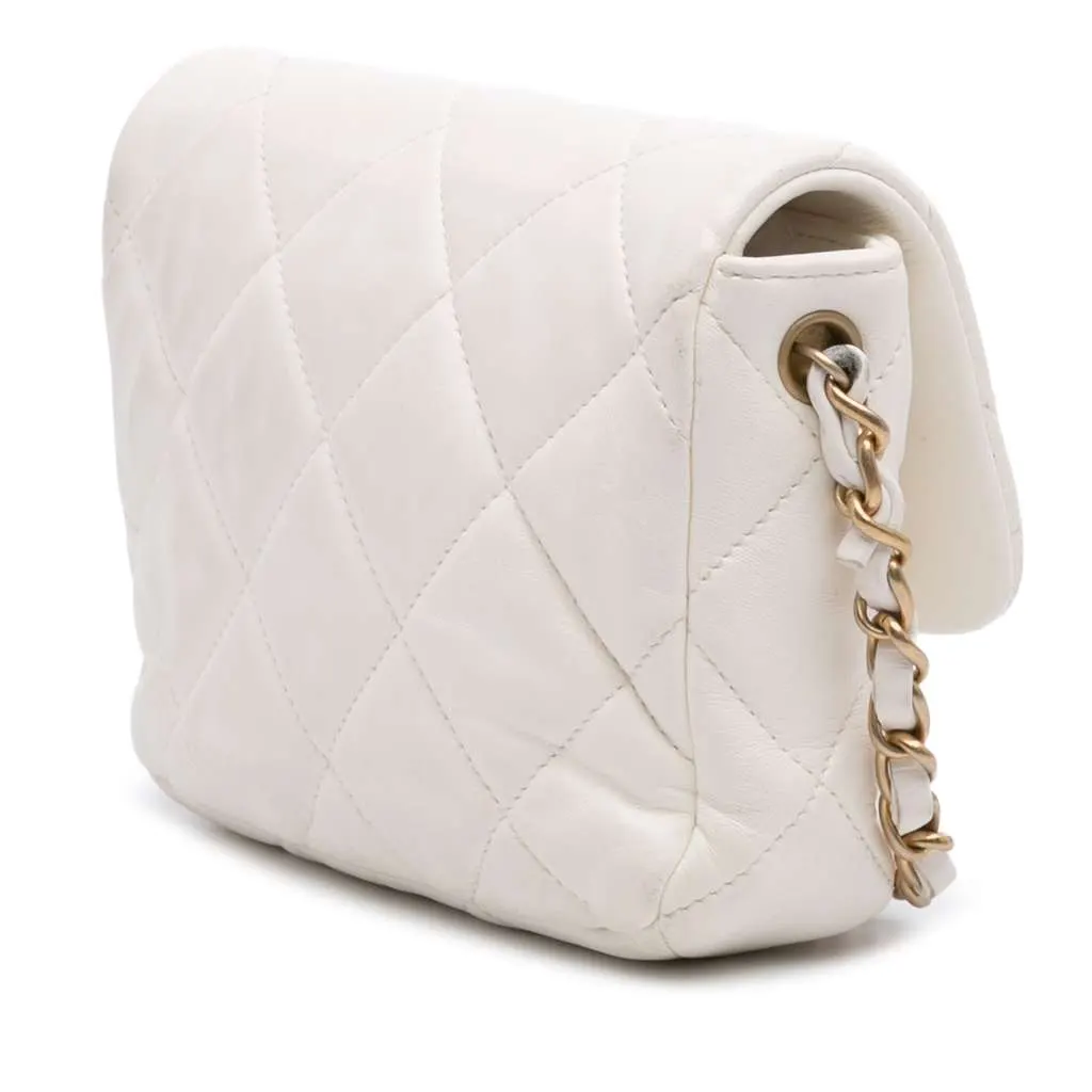 Chanel Mini Quilted Lambskin Acrylic Coco Love Flap White Leather Good - Back View