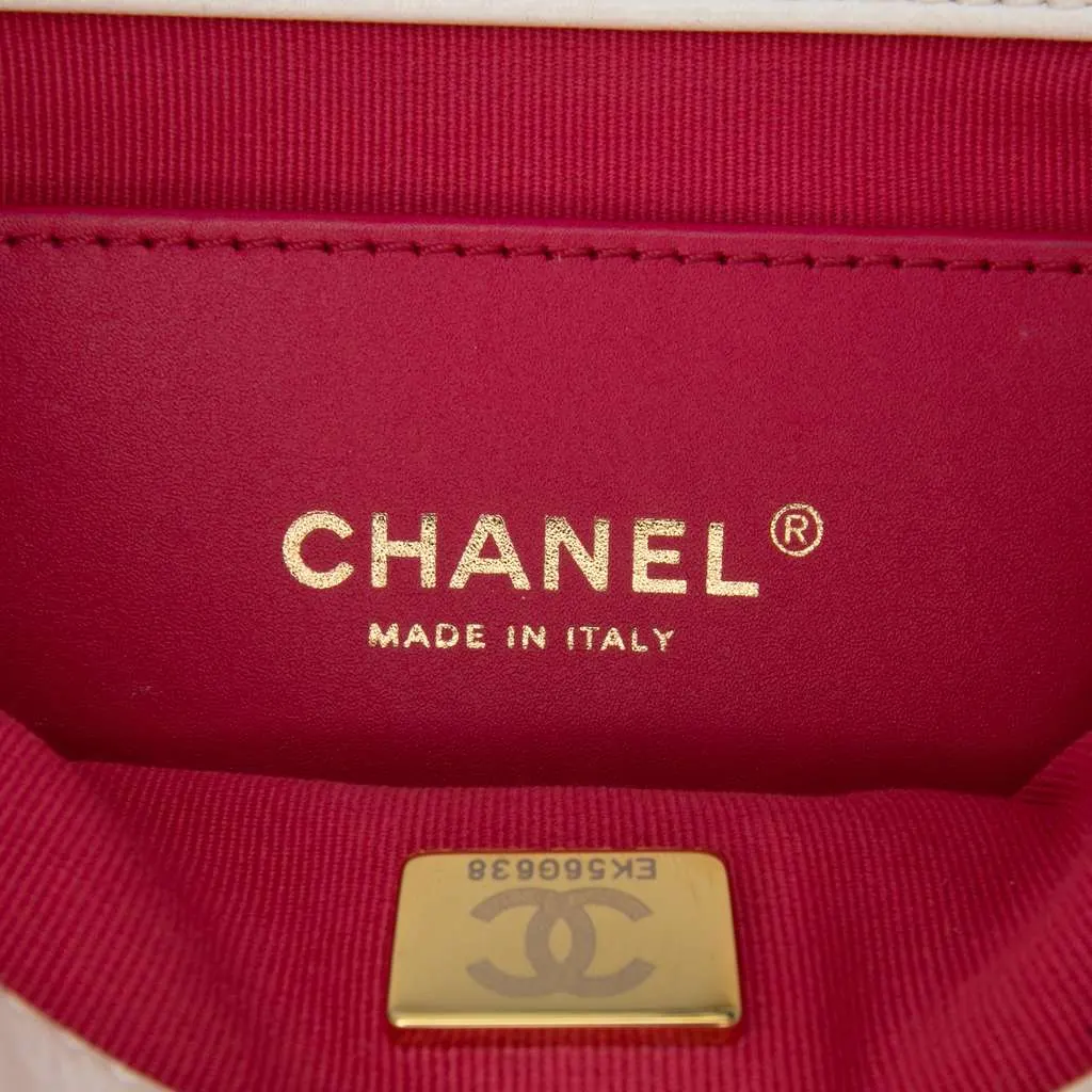 Chanel Mini Quilted Lambskin Acrylic Coco Love Flap White Leather Good - Box View