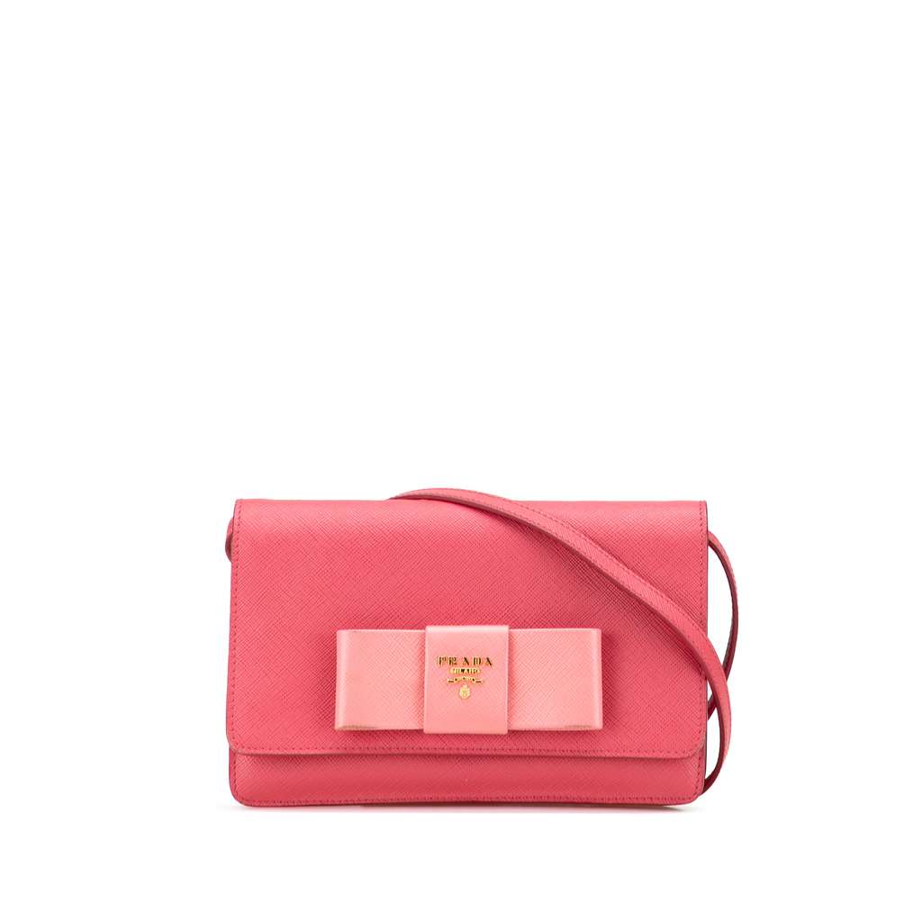 Prada Saffiano Lux Bow Wallet On Strap