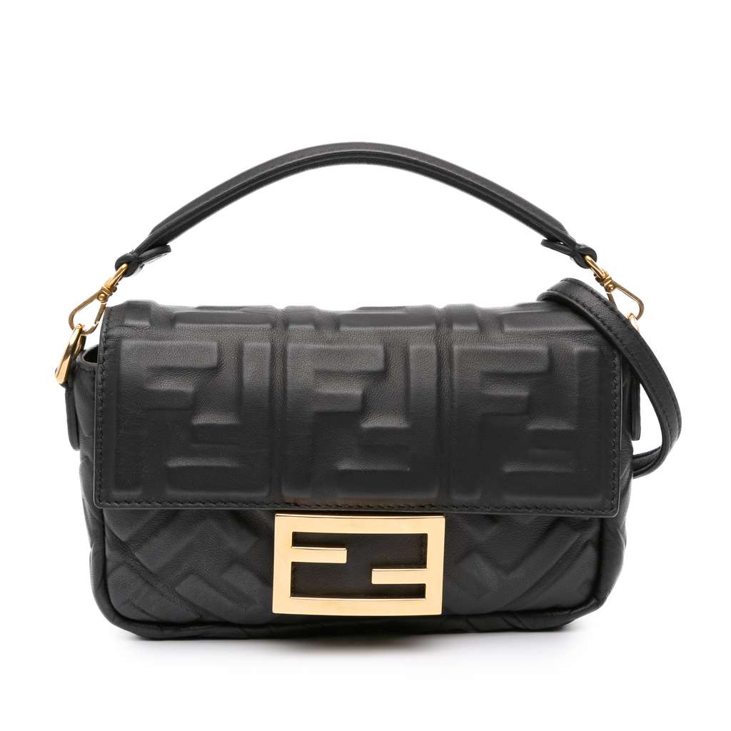 Fendi Mini Zucca Embossed Leather Baguette Satchel