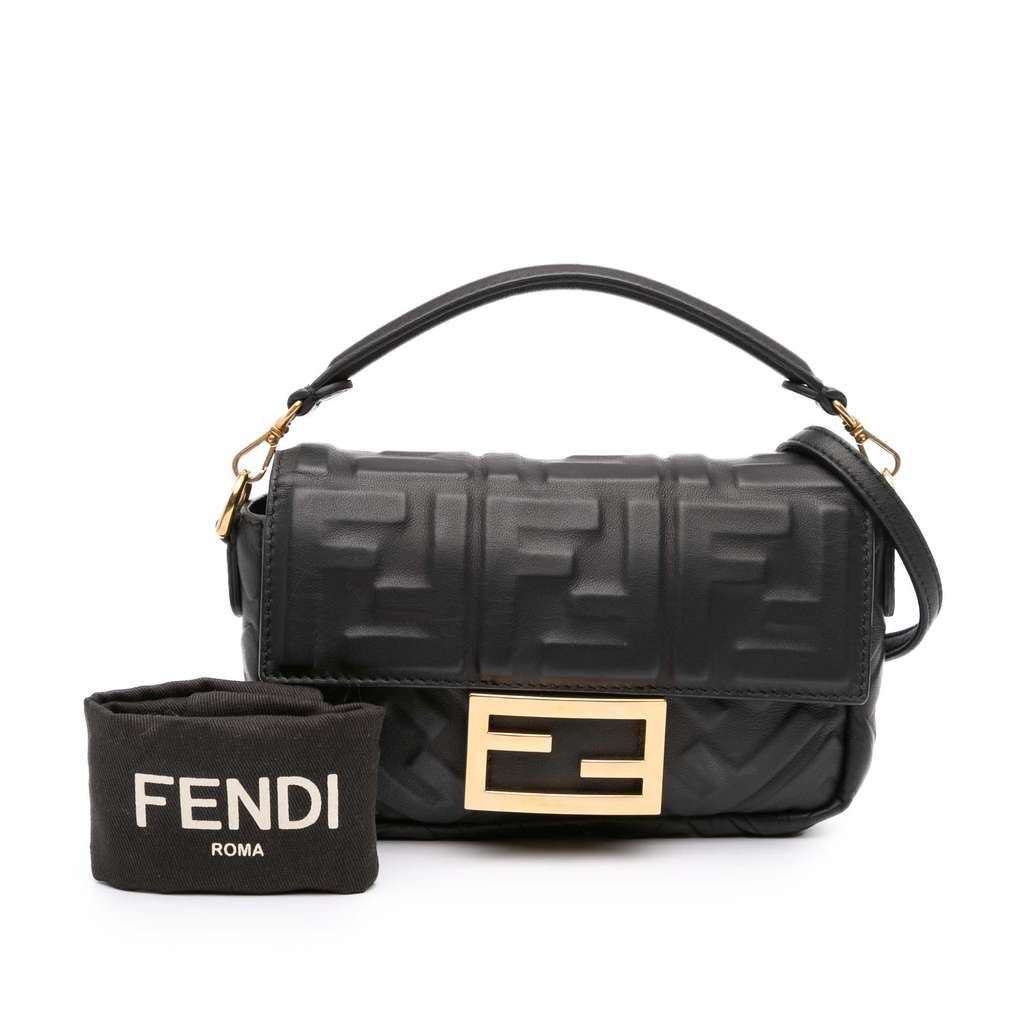 Fendi Mini Zucca Embossed Leather Baguette Satchel - Image 14