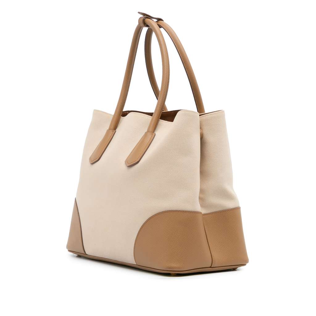 Prada Large Saffiano Trimmed Canapa Double Satchel - 2