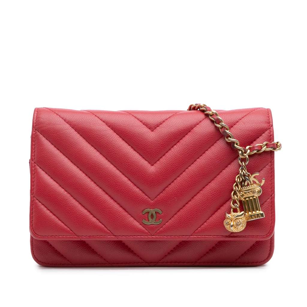 Chanel CC Chevron Caviar Ancient Greek Charms Wallet On Chain
