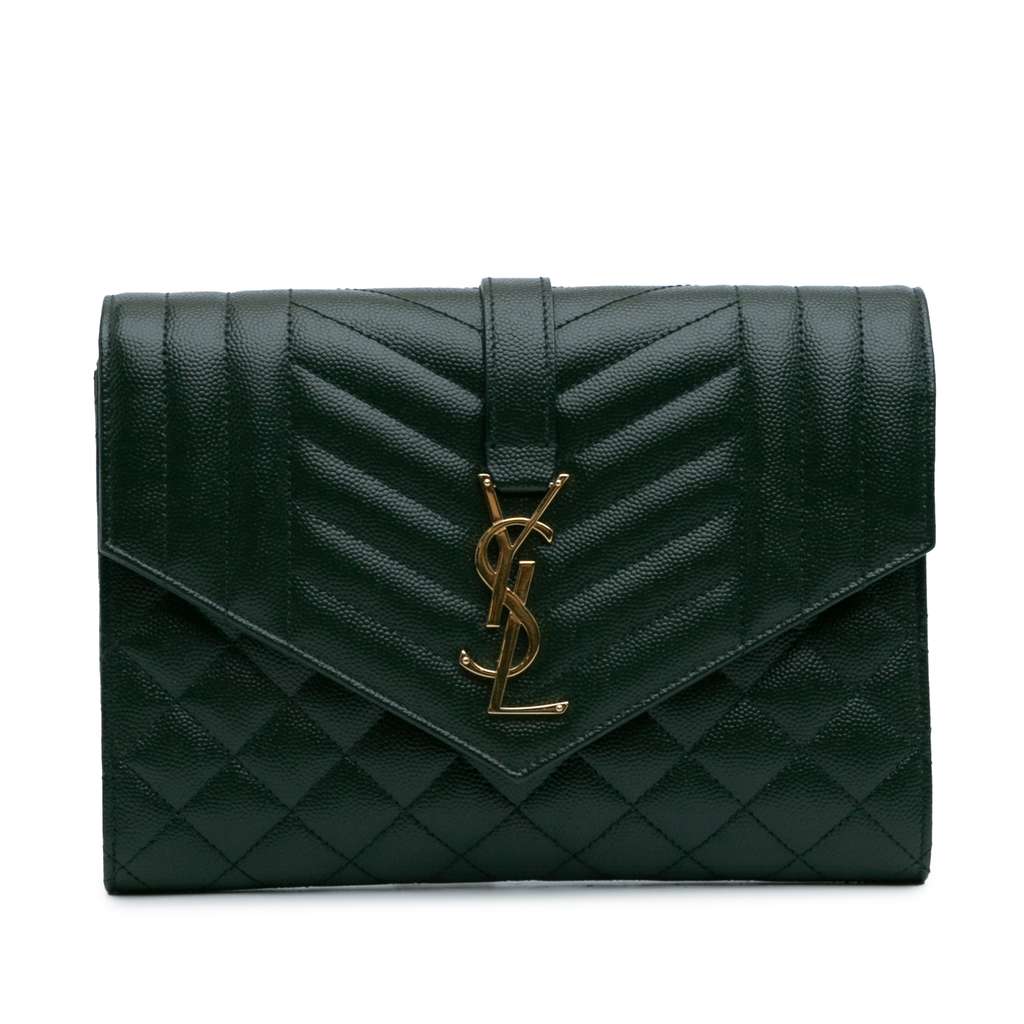 Saint Laurent Grain De Poudre Triquilt Monogram Envelope Clutch