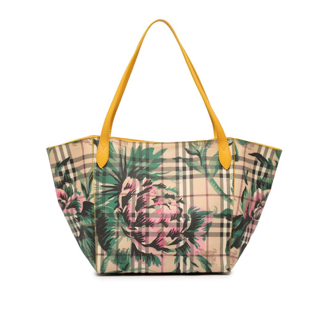 Burberry Small Haymarket Check Floral Print Coated Canvas Canterbury Tote